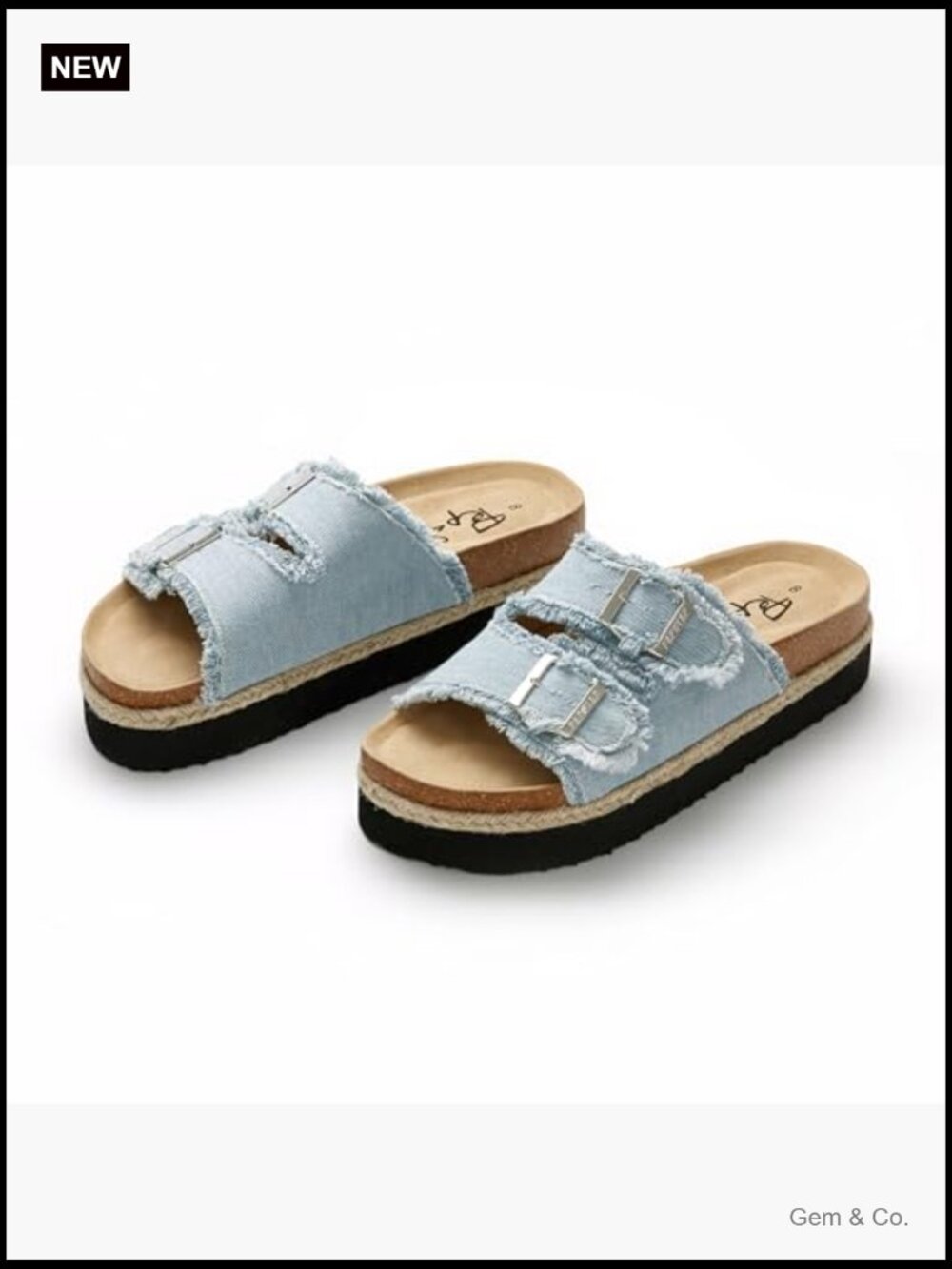 Slide Sandals with Cork Footbed, Adjustable Buckle Strap, 1.75" Platform - Picture 6 of 7